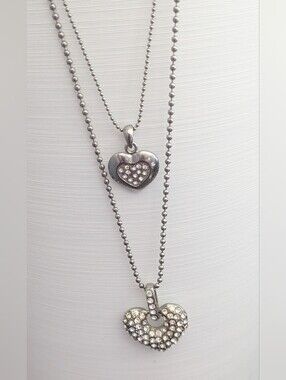 Double-Strand Layered Silver-Tone Hearts Necklace